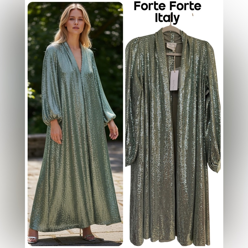 Forte Forte Sequin Duster Jacket Mint Green Pockets (Fits S - L) Rare Sparkling